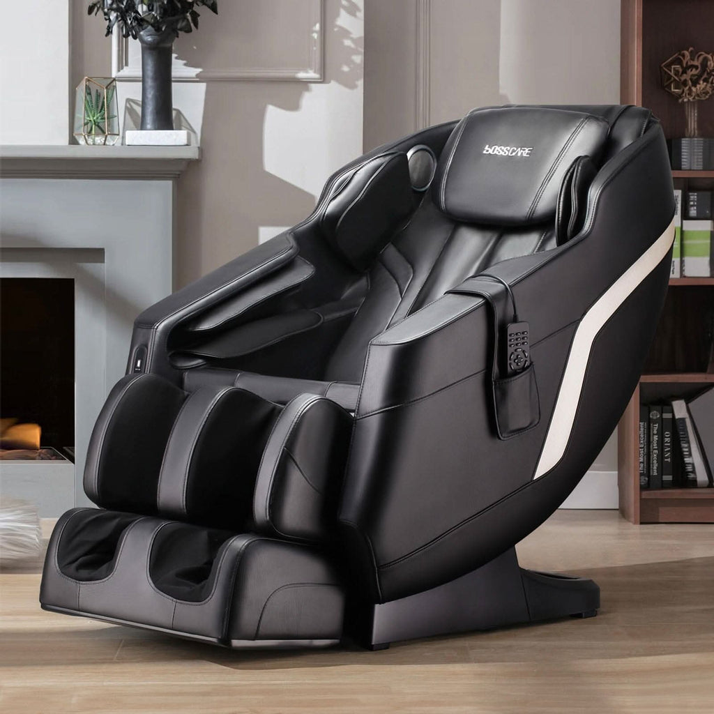 105cm H Real Relax Black Faux Leather Massage Chair with 6 Pre-Set Auto Modes Bluetooth Speaker — recliner from 2nd Time Around