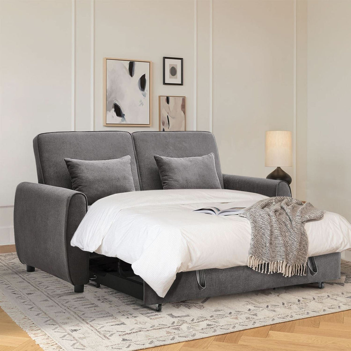 5ft Convertible Sofa Bed Grey Lounger — view 3