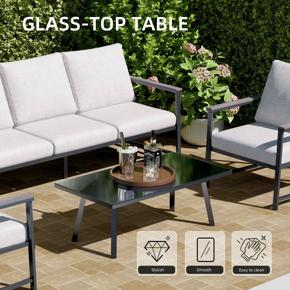4 Piece Aluminium Outdoor Sofa Set with Glass Table Garden Furniture — view 7
