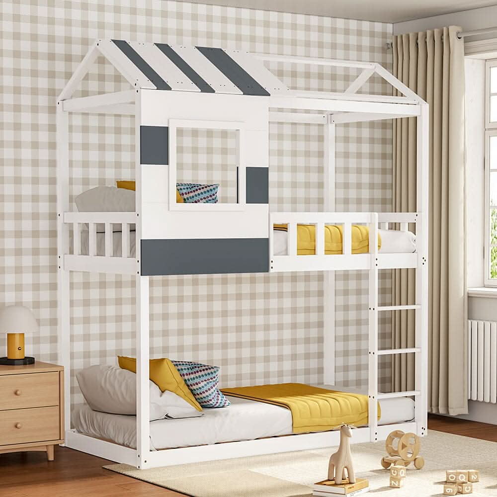 Modern Twin Bunk Bed Slatted Board House Shaped — view 5