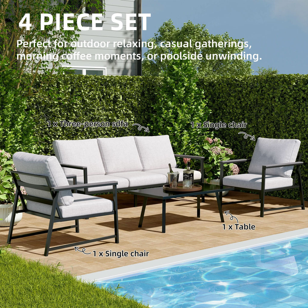 4 Piece Aluminium Outdoor Sofa Set with Glass Table Garden Furniture — view 4