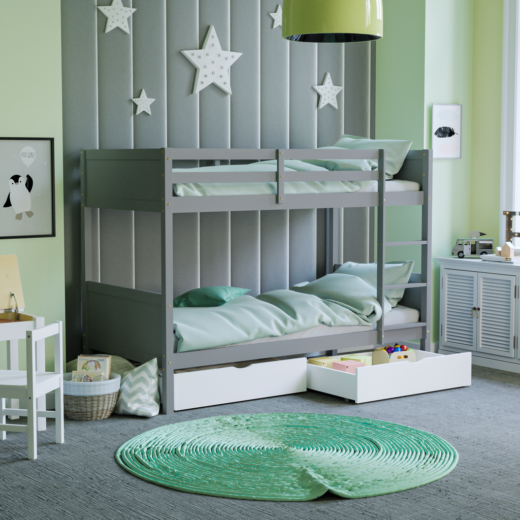 Gemini Detachable Bunk Bed - Grey & Libra Wooden Underbed Drawers - White — view 2