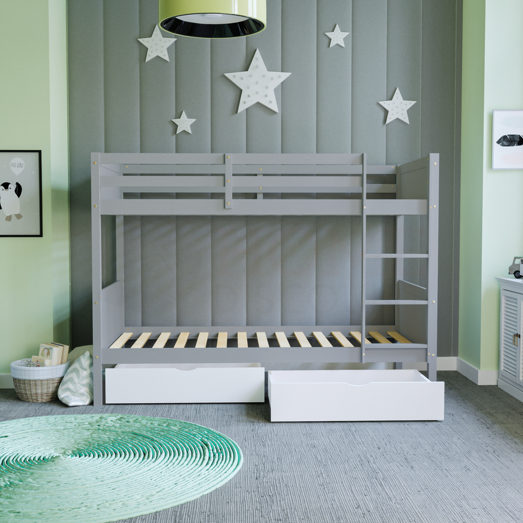 Gemini Detachable Bunk Bed - Grey & Libra Wooden Underbed Drawers - White — view 5