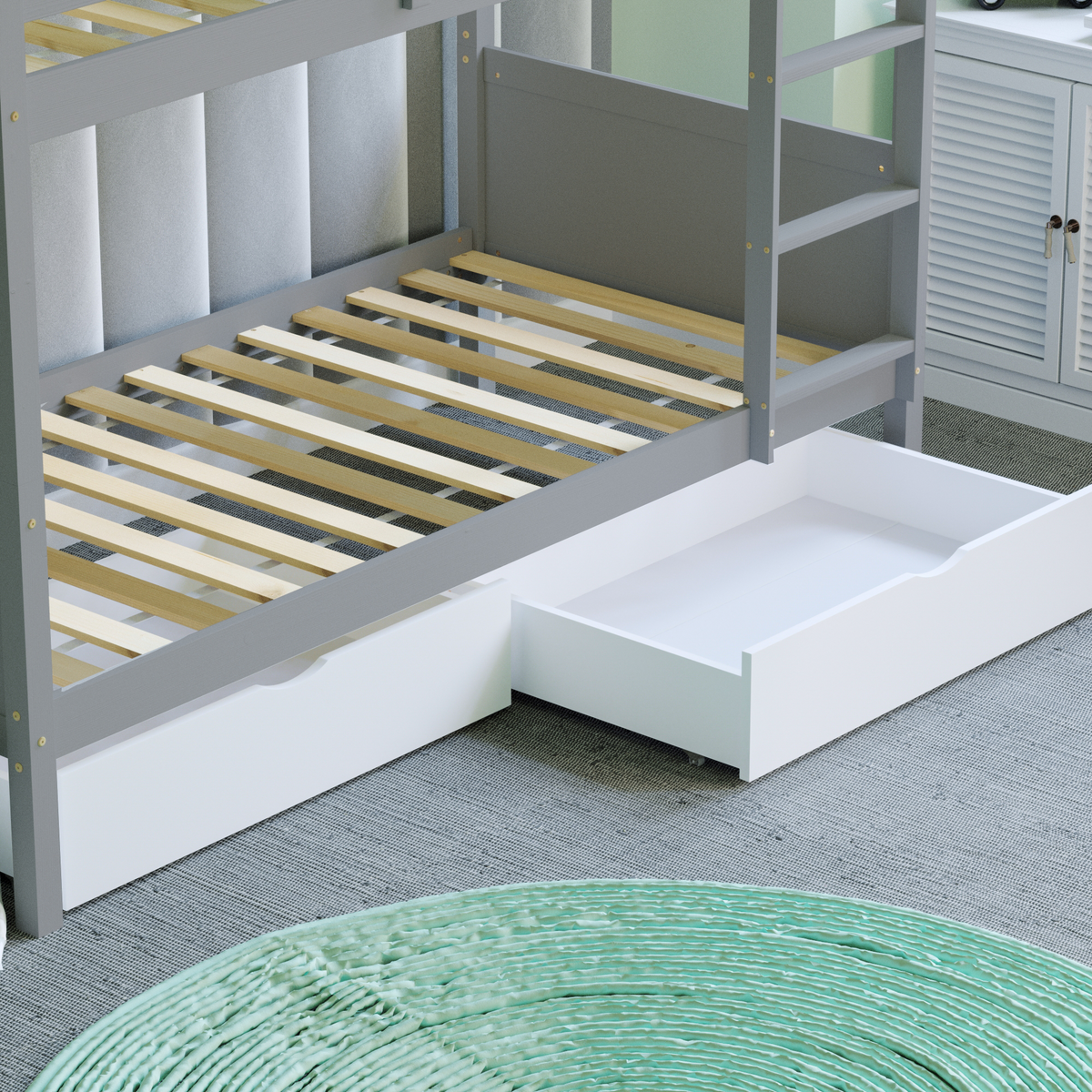 Gemini Detachable Bunk Bed - Grey & Libra Wooden Underbed Drawers - White — view 7