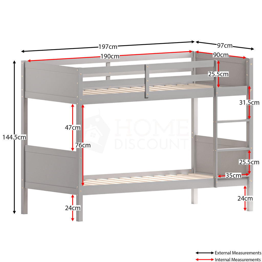 Gemini Detachable Bunk Bed - Grey & Libra Wooden Underbed Drawers - White — view 3
