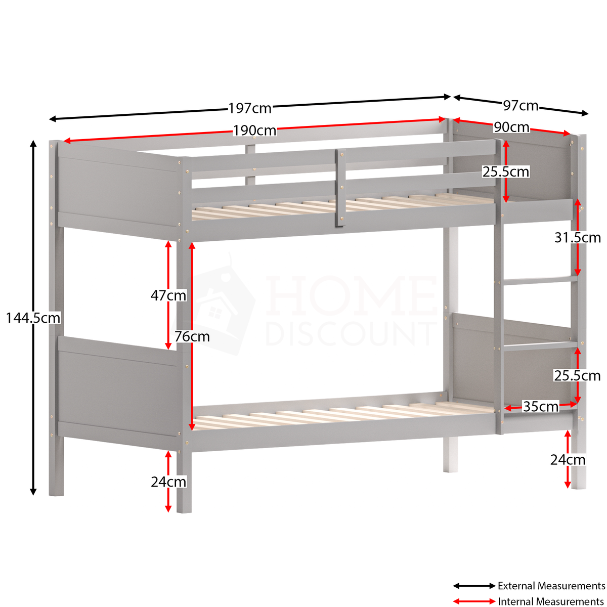 Gemini Detachable Bunk Bed - Grey & Libra Wooden Underbed Drawers - White — view 3