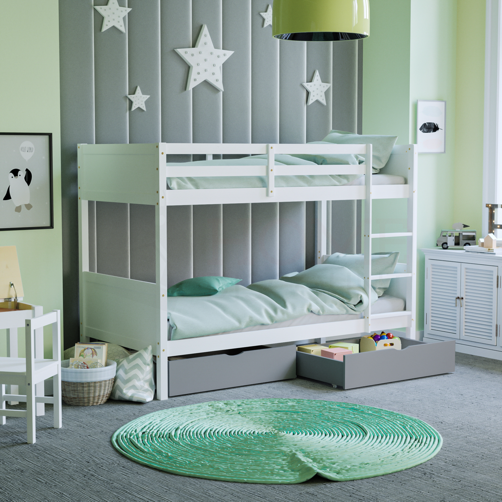 Gemini Detachable Bunk Bed - White & Libra Wooden Underbed Drawers - Grey — view 2