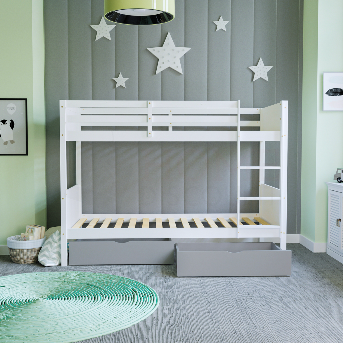Gemini Detachable Bunk Bed - White & Libra Wooden Underbed Drawers - Grey — view 5