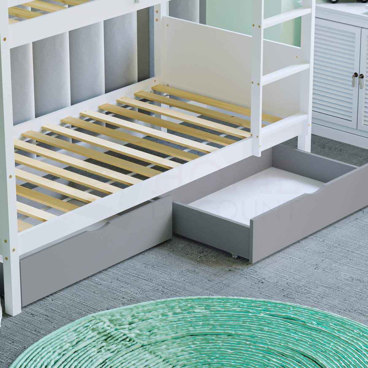 Gemini Detachable Bunk Bed - White & Libra Wooden Underbed Drawers - Grey — view 6
