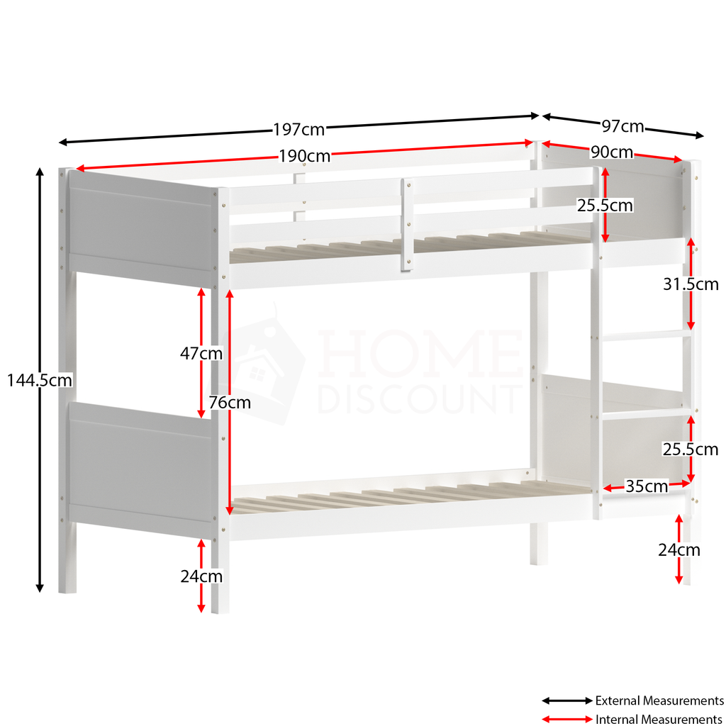 Gemini Detachable Bunk Bed - White & Libra Wooden Underbed Drawers - Grey — view 3