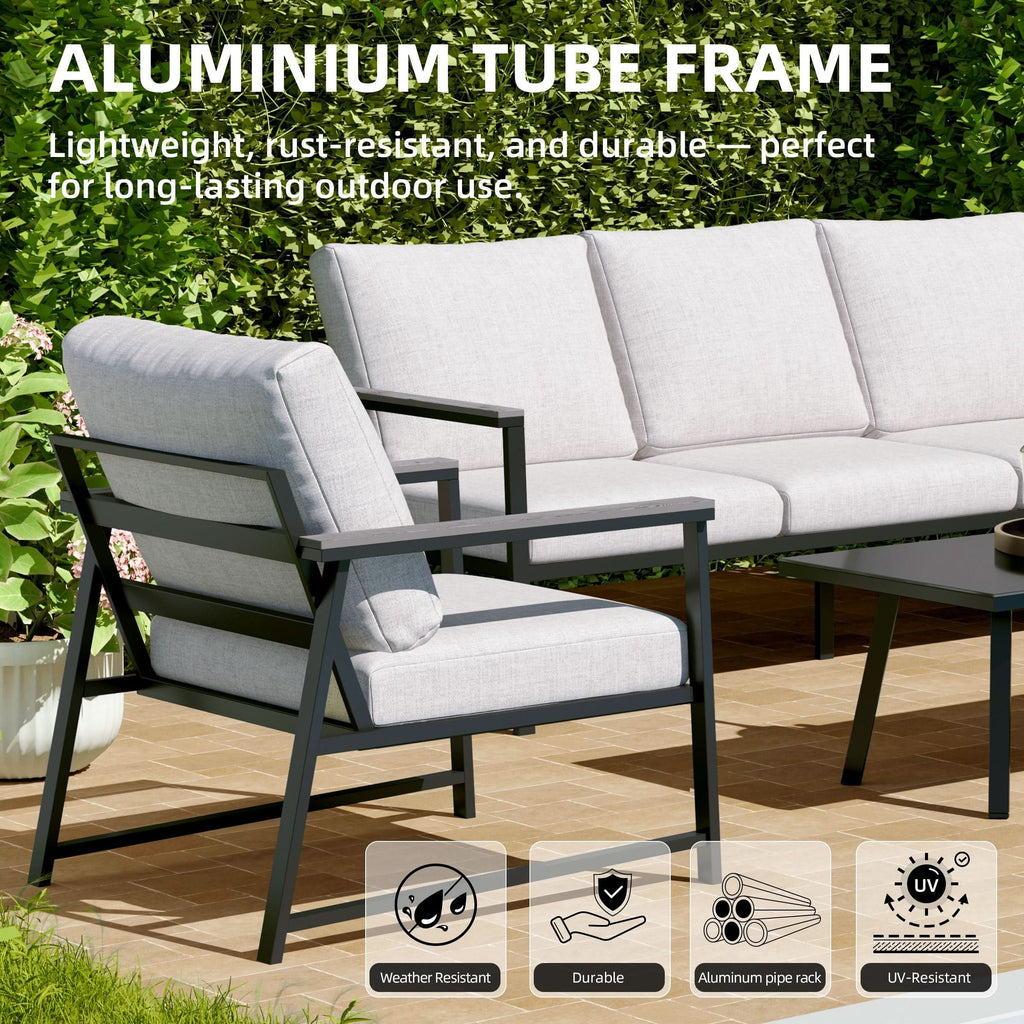 4 Piece Aluminium Outdoor Sofa Set with Glass Table Garden Furniture — view 5