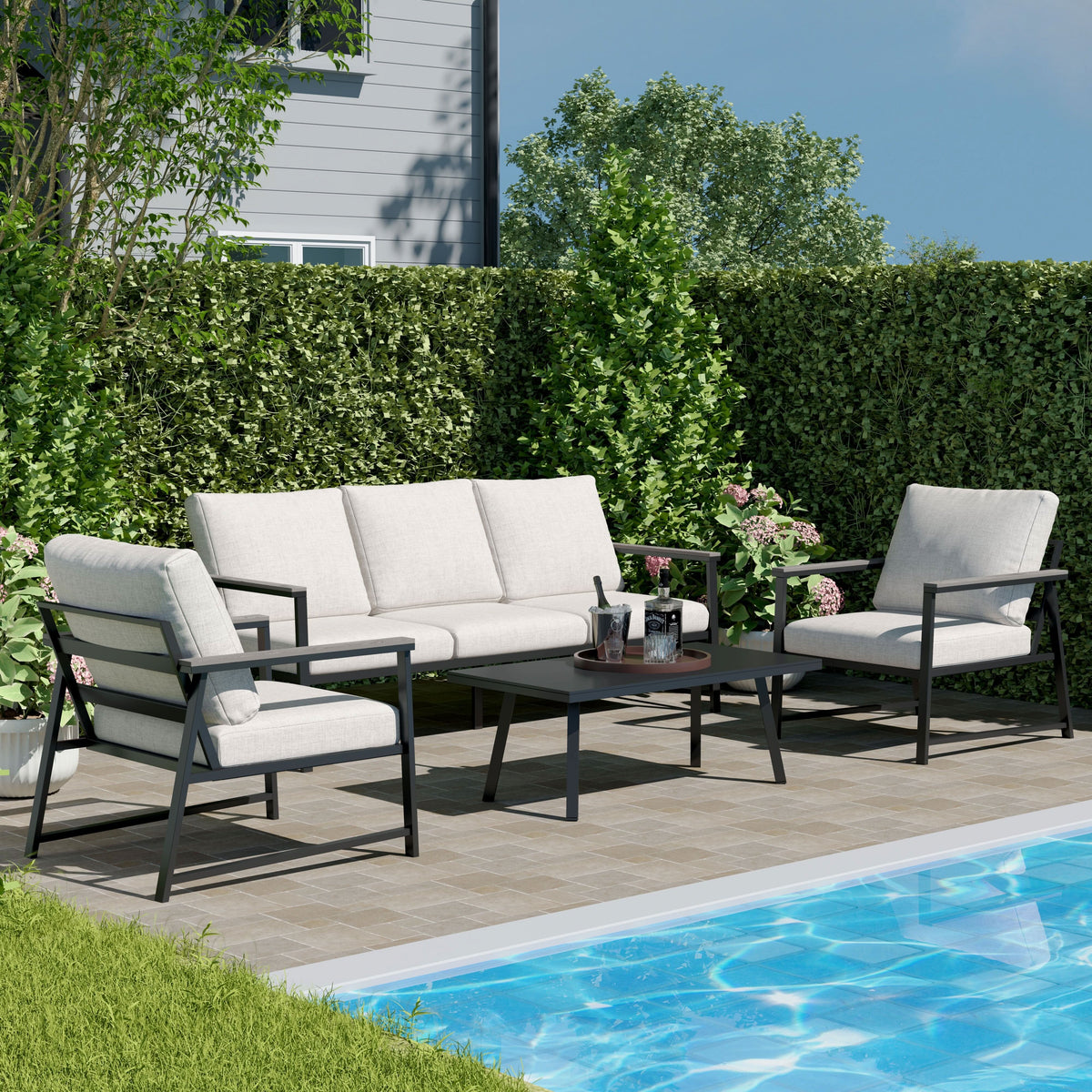 4 Piece Aluminium Outdoor Sofa Set with Glass Table Garden Furniture — garden sofa from 2nd Time Around