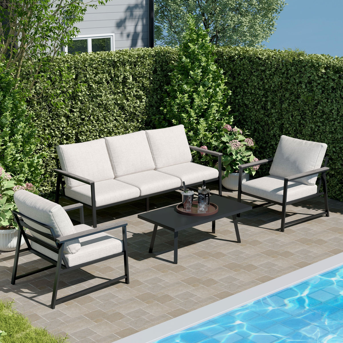 4 Piece Aluminium Outdoor Sofa Set with Glass Table Garden Furniture — view 8