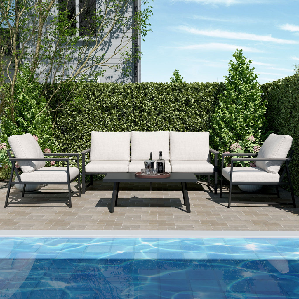 4 Piece Aluminium Outdoor Sofa Set with Glass Table Garden Furniture — view 2