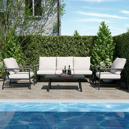4 Piece Aluminium Outdoor Sofa Set with Glass Table Garden Furniture — view 2