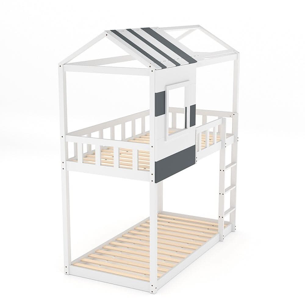 Modern Twin Bunk Bed Slatted Board House Shaped — view 4