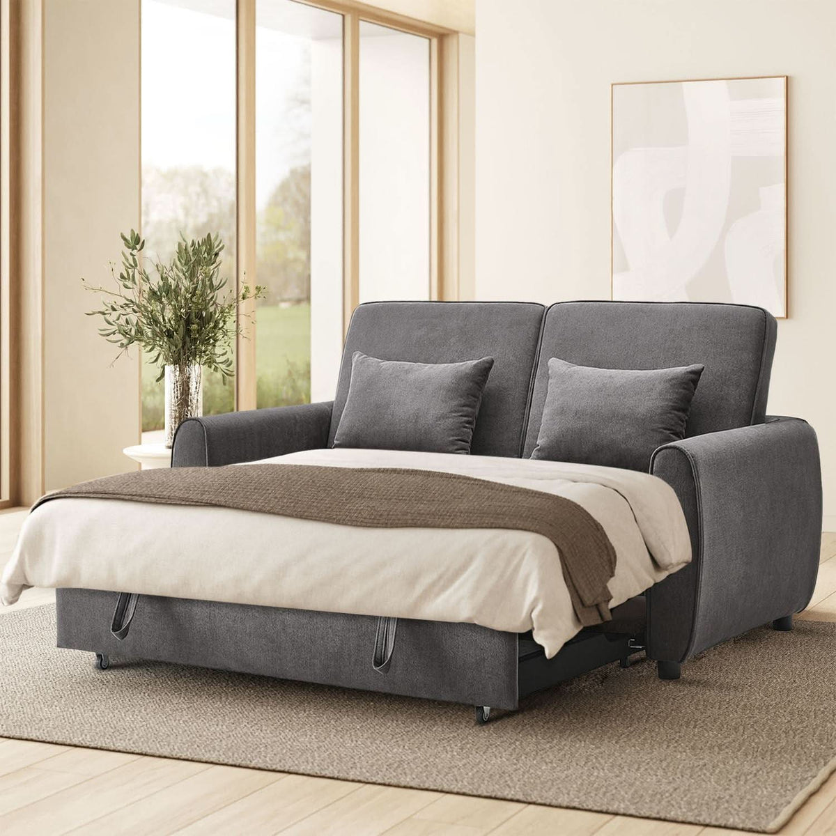 5ft Convertible Sofa Bed Grey Lounger — view 2