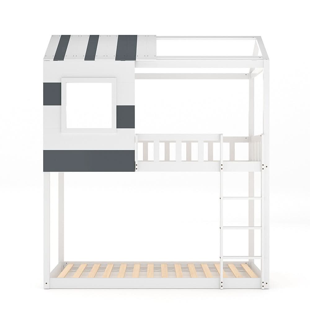 Modern Twin Bunk Bed Slatted Board House Shaped — view 3