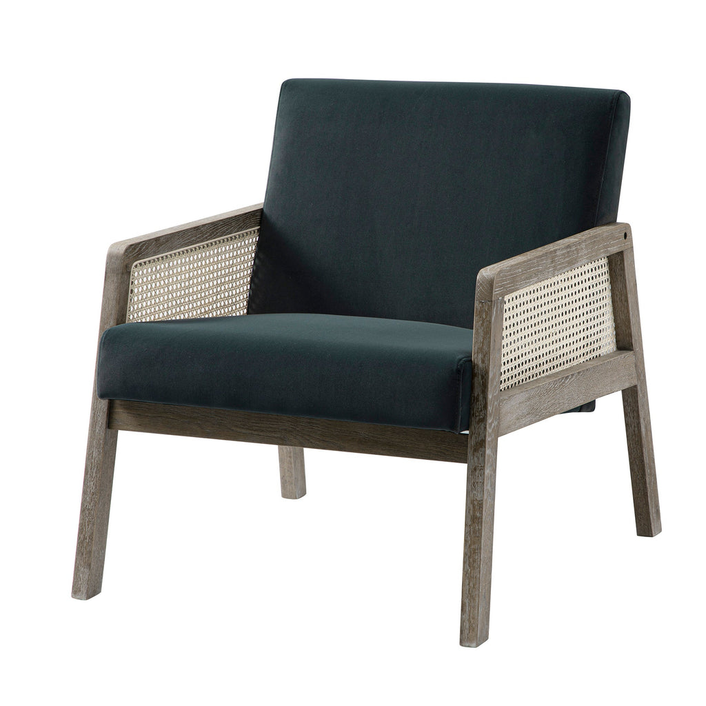 Fyne Aegean Blue Velvet Weathered Oak Frame Rattan Armchair — view 6