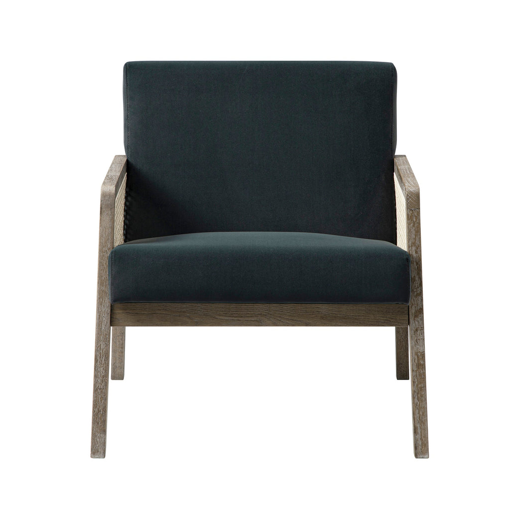 Fyne Aegean Blue Velvet Weathered Oak Frame Rattan Armchair — view 7