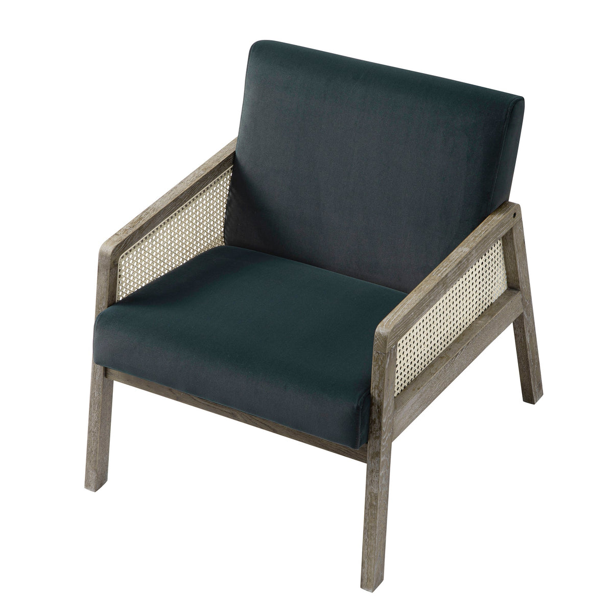 Fyne Aegean Blue Velvet Weathered Oak Frame Rattan Armchair — view 9