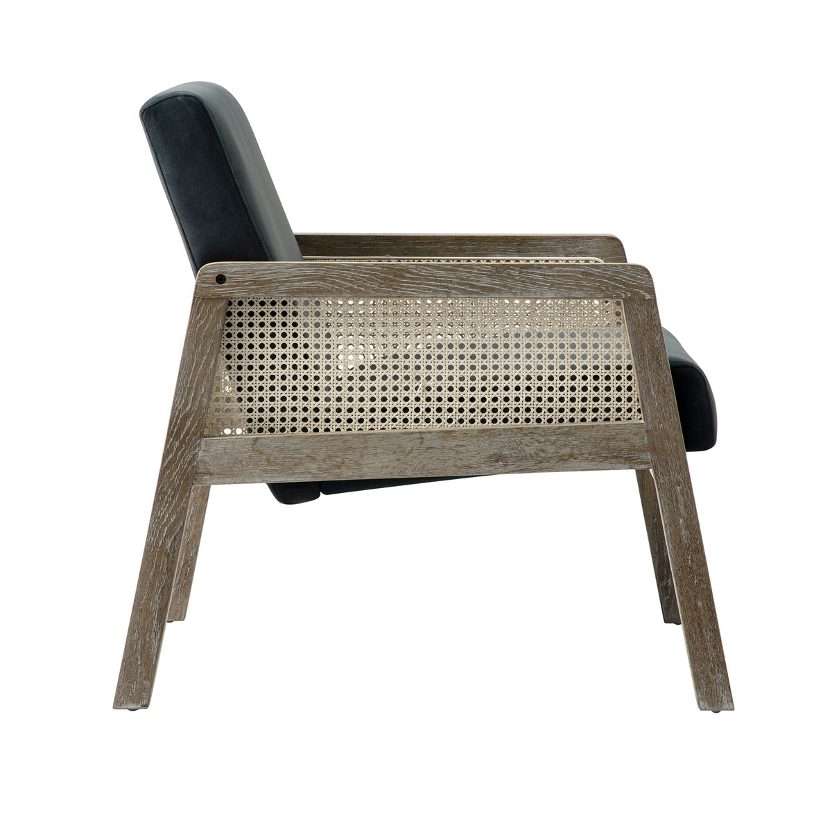 Fyne Aegean Blue Velvet Weathered Oak Frame Rattan Armchair — view 10