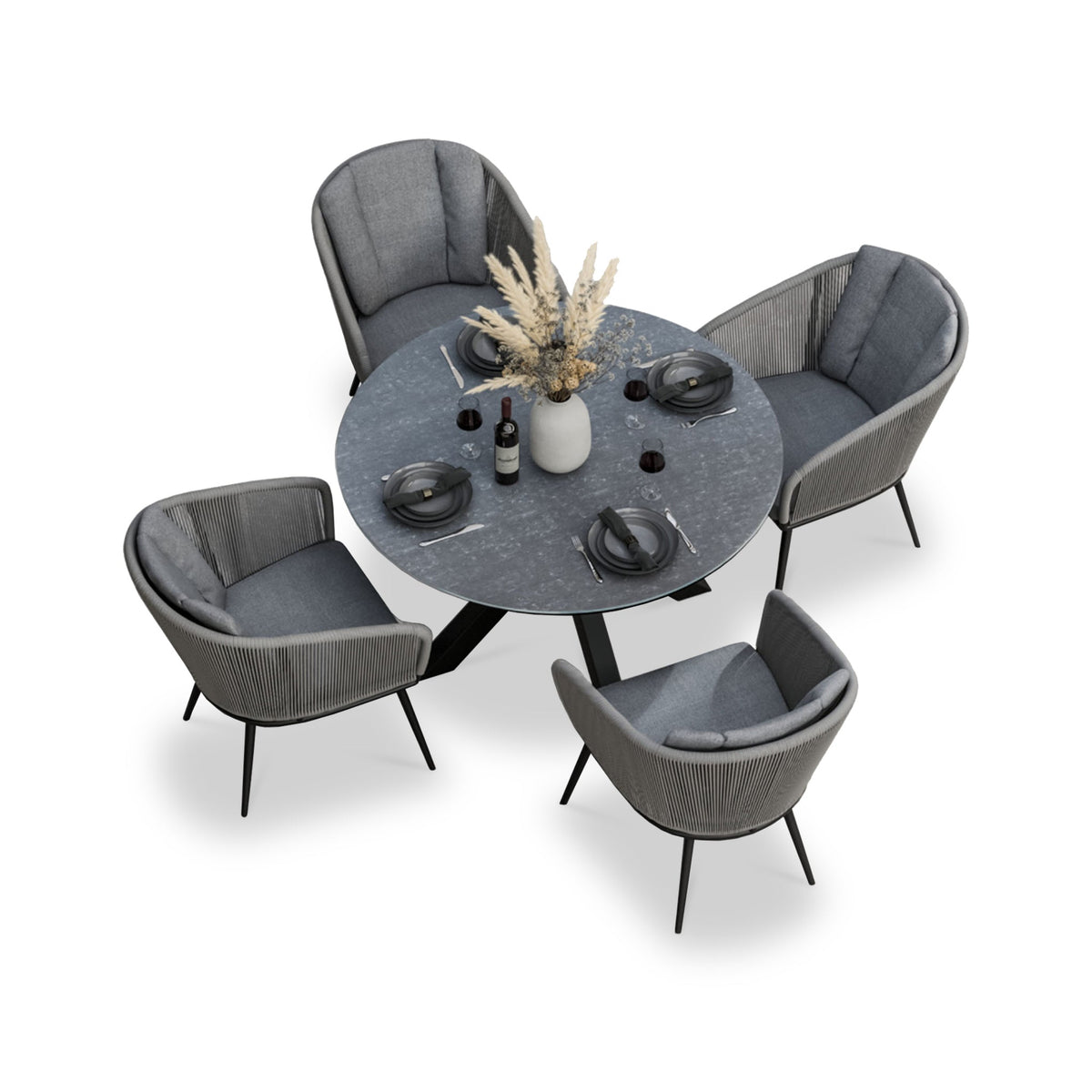 Aspen 4 Seater Round Ceramic Glass Dining Set with Aspen Rope Chairs — view 6