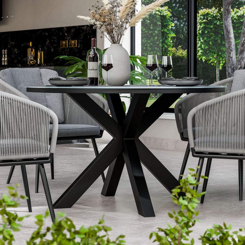 Aspen 4 Seater Round Ceramic Glass Dining Set with Aspen Rope Chairs — view 2