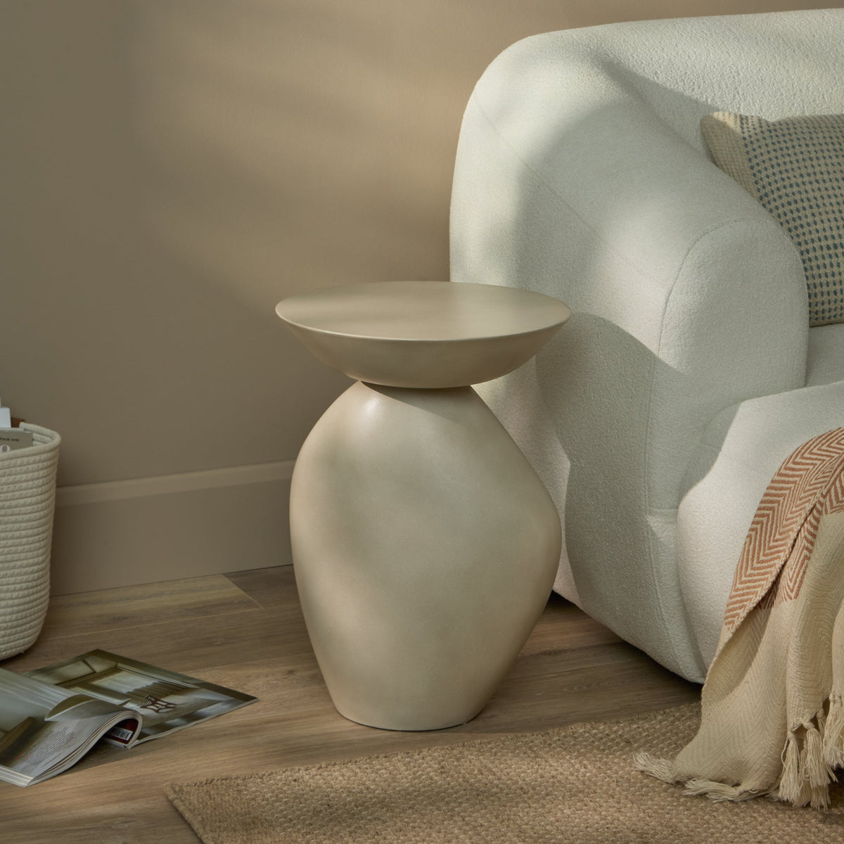 Alder 35cm Round Concrete Side Table - Sand — view 3