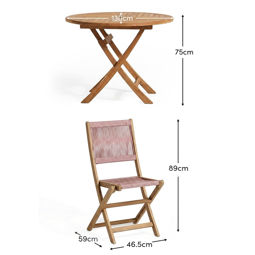 Ashby 6 Seater White Acacia Garden Dining Set with Cove Pink Rope Chairs - 130cm — view 8