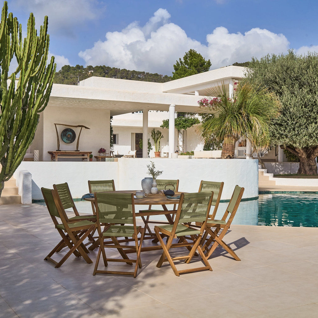 Ashby 8 Seater White Acacia Garden Dining Set with Cove Green Rope Chairs - 160cm — garden dining set from 2nd Time Around