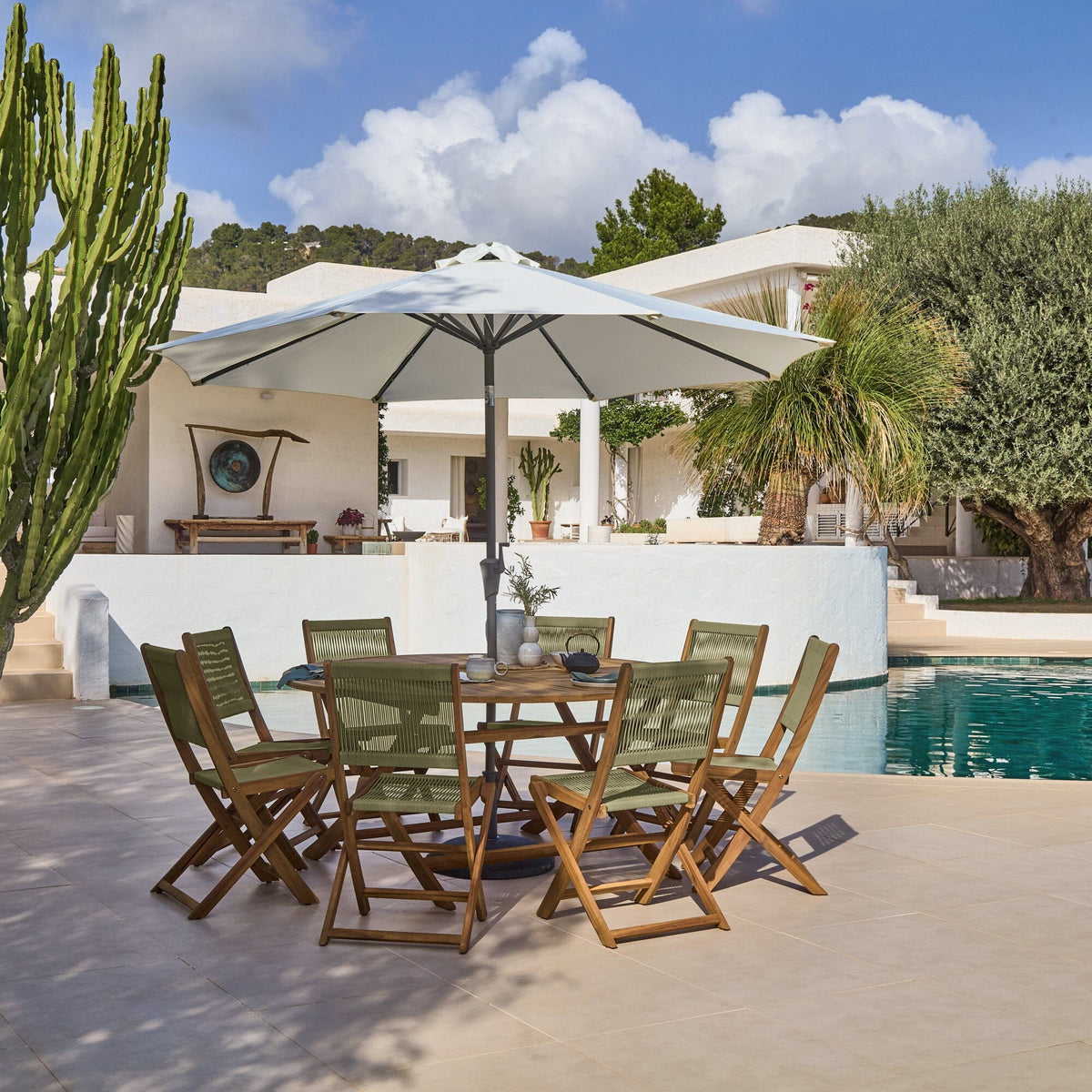 Ashby 8 Seater White Acacia Garden Dining Set with Cove Green Rope Chairs - 160cm — view 5