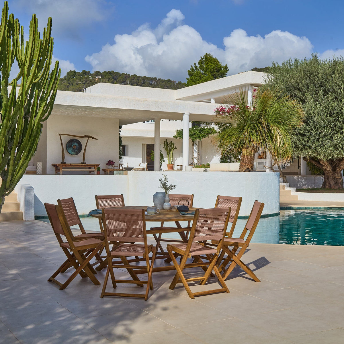 Ashby 8 Seater White Acacia Garden Dining Set with Cove Pink Rope Chairs - 160cm — garden dining set from 2nd Time Around