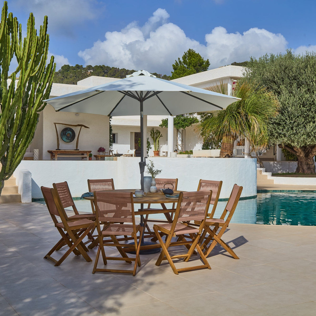 Ashby 8 Seater White Acacia Garden Dining Set with Cove Pink Rope Chairs - 160cm — view 5