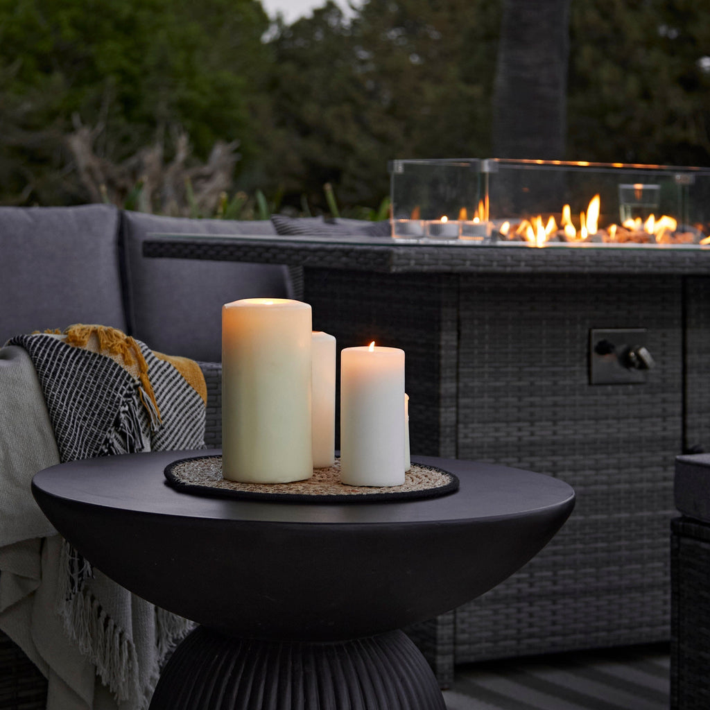 Aston 9 Seater Rattan Garden Corner Sofa Set with Cream Lean Over Parasol - Firepit - Grey — view 5