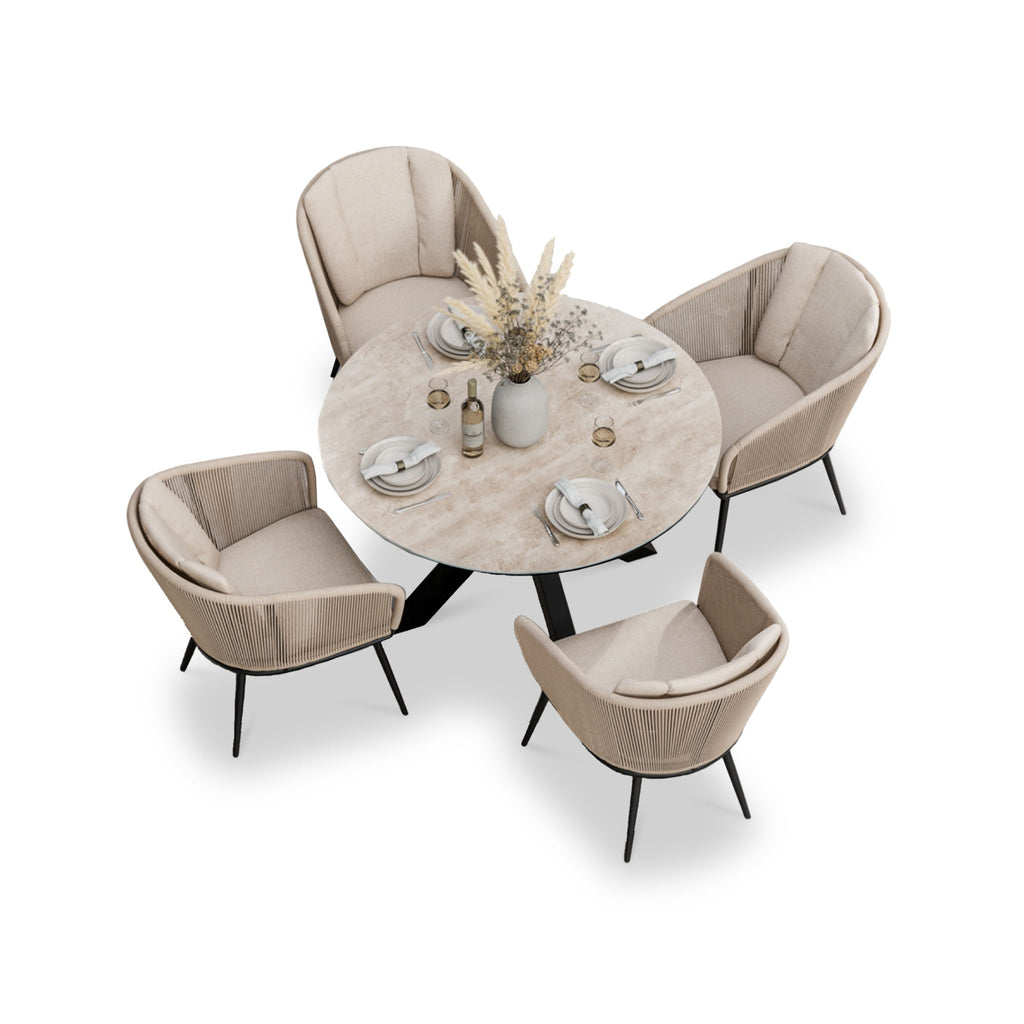 Bali 4 Seater Round Ceramic Glass Dining Set with Bali Rope Chairs — view 9