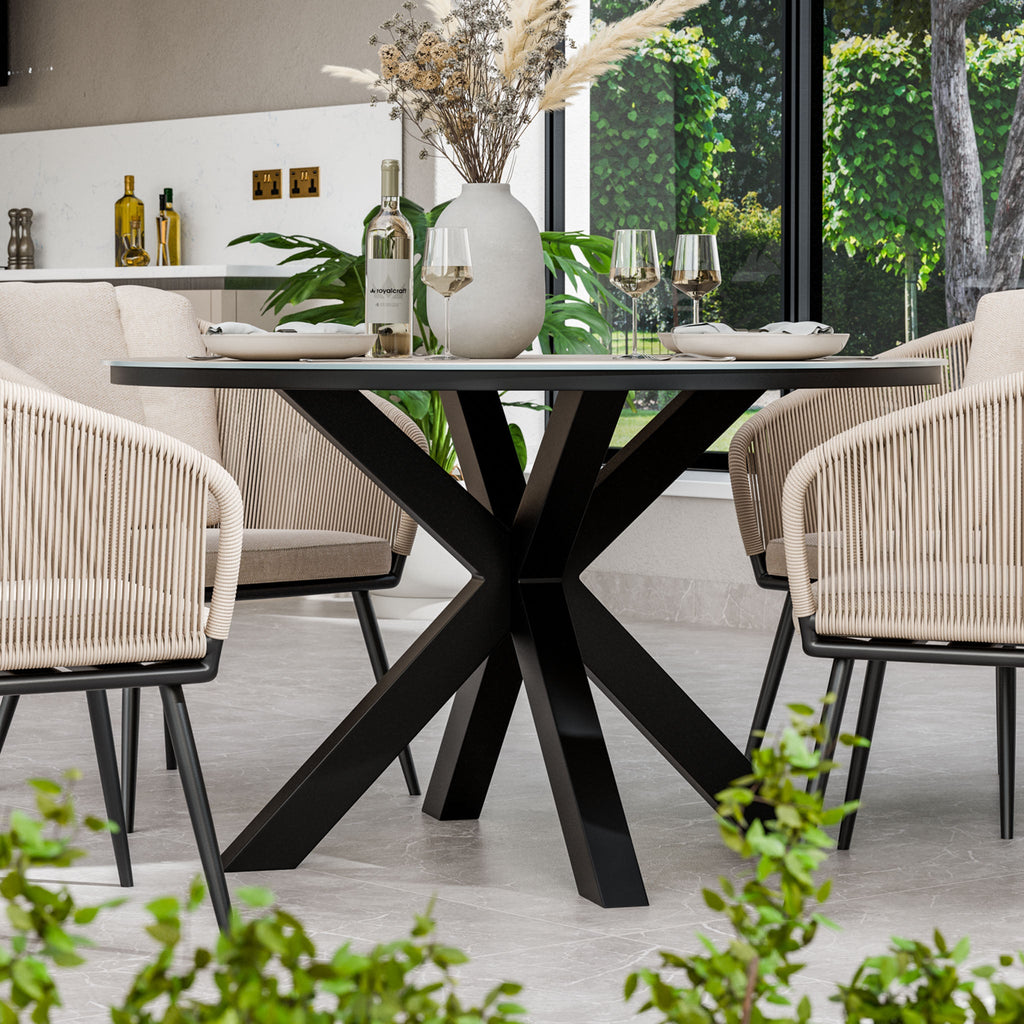 Bali 4 Seater Round Ceramic Glass Dining Set with Bali Rope Chairs — view 2