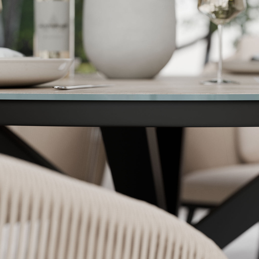 Bali 4 Seater Round Ceramic Glass Dining Set with Bali Rope Chairs — view 7