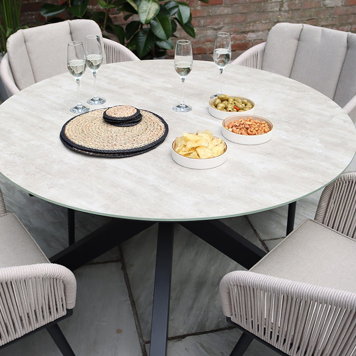 Bali 4 Seater Round Ceramic Glass Dining Set with Bali Rope Chairs — view 5