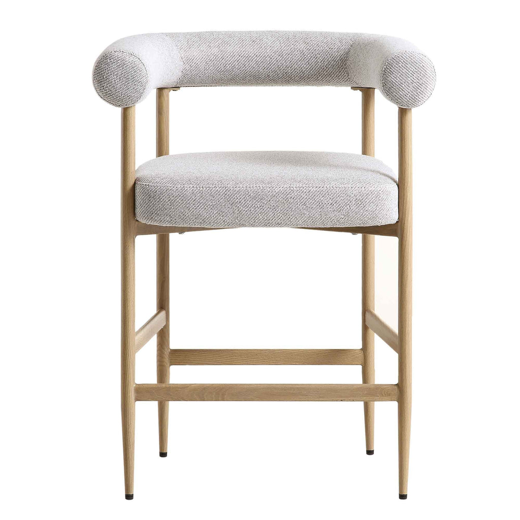Fulbourn Beige Woven Counter Stool with Natural Wood Effect Legs — view 3