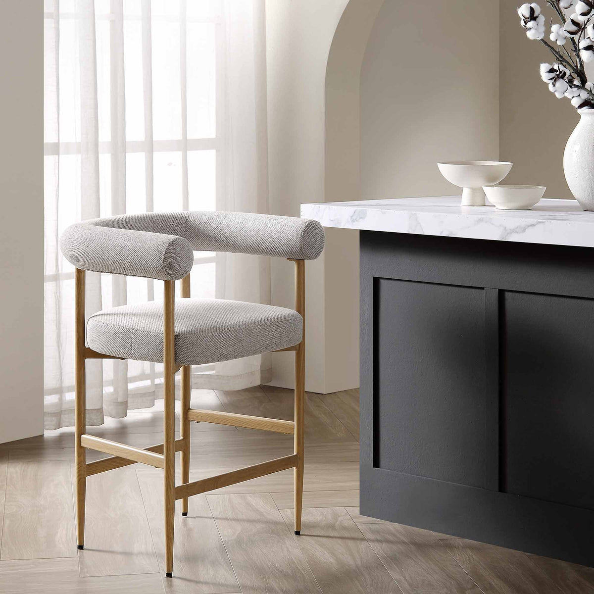 Fulbourn Beige Woven Counter Stool with Natural Wood Effect Legs — bar stool from 2nd Time Around