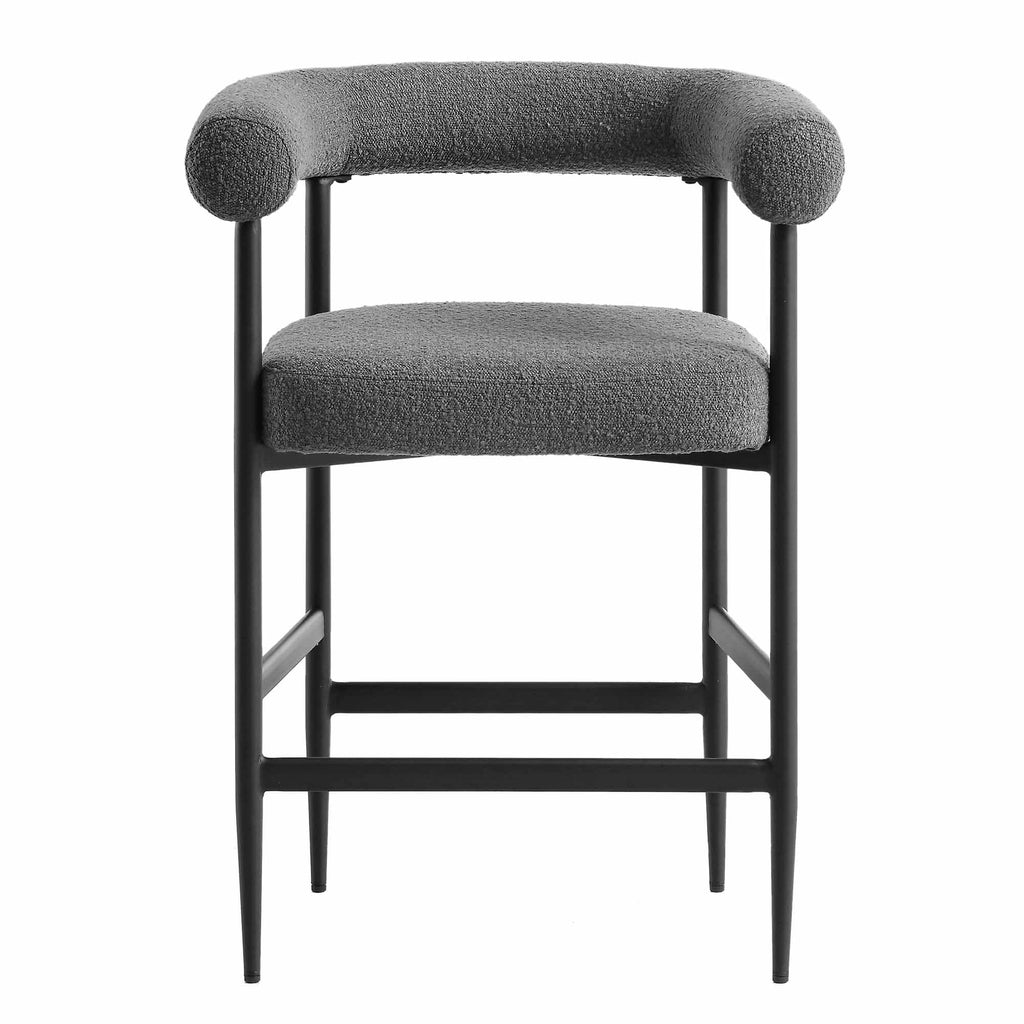 Fulbourn Charcoal Boucle Counter Stool with Black Metal Legs — view 3