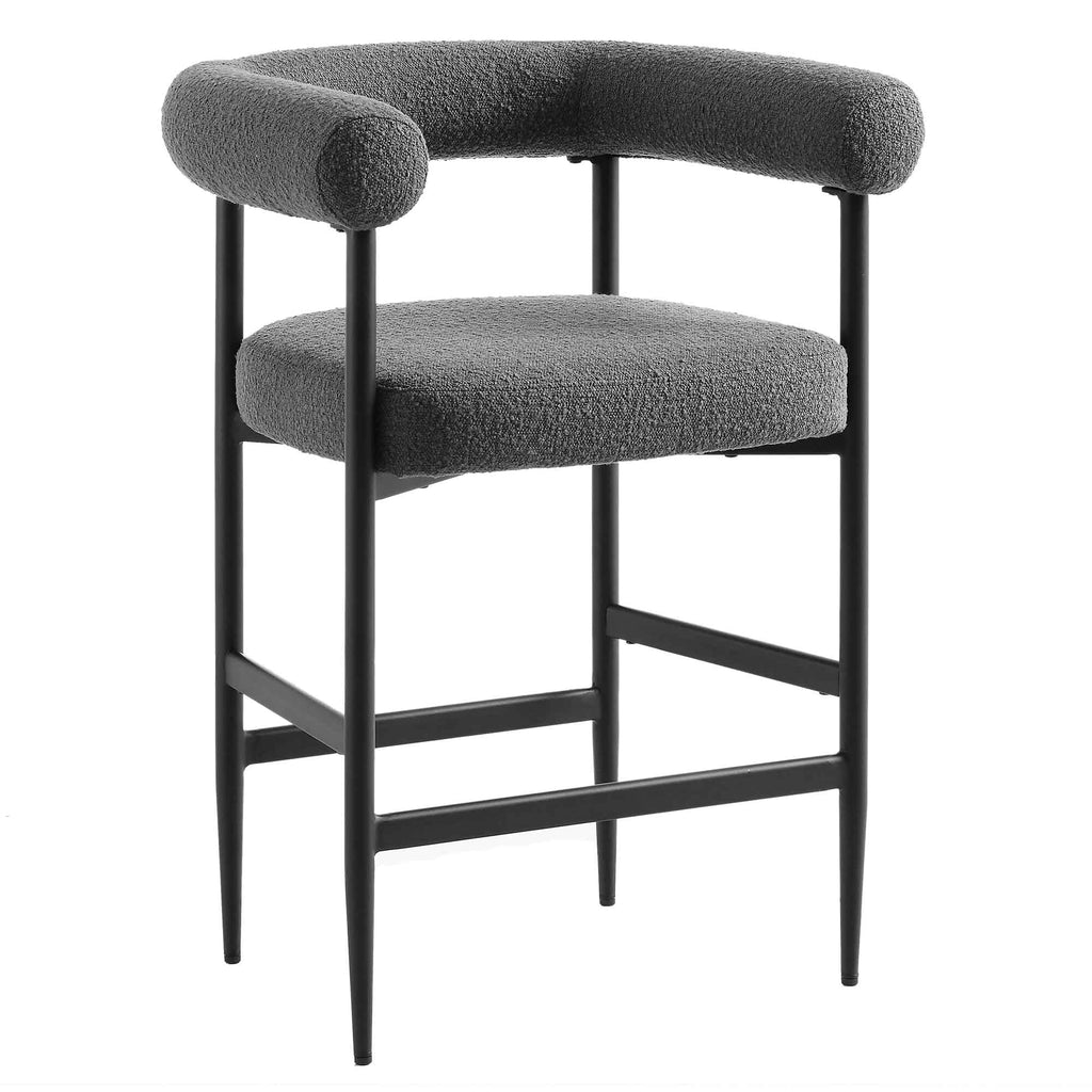 Fulbourn Charcoal Boucle Counter Stool with Black Metal Legs — view 4
