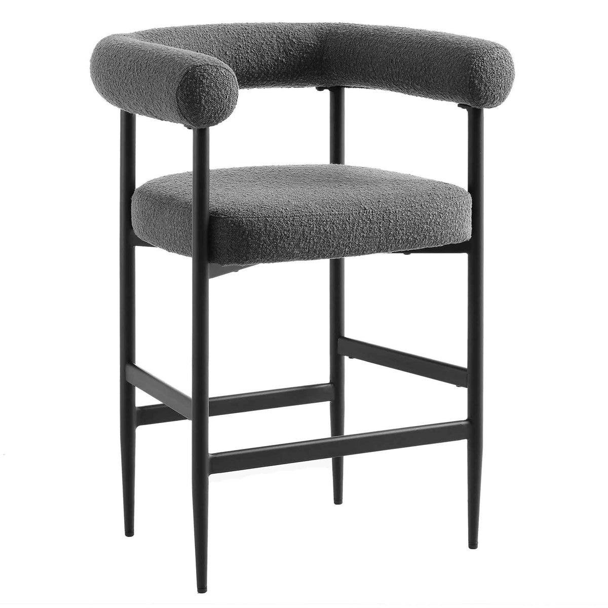 Fulbourn Charcoal Boucle Counter Stool with Black Metal Legs — view 4