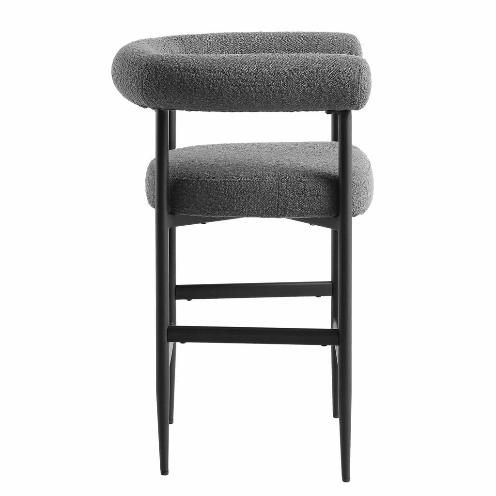 Fulbourn Charcoal Boucle Counter Stool with Black Metal Legs — view 6