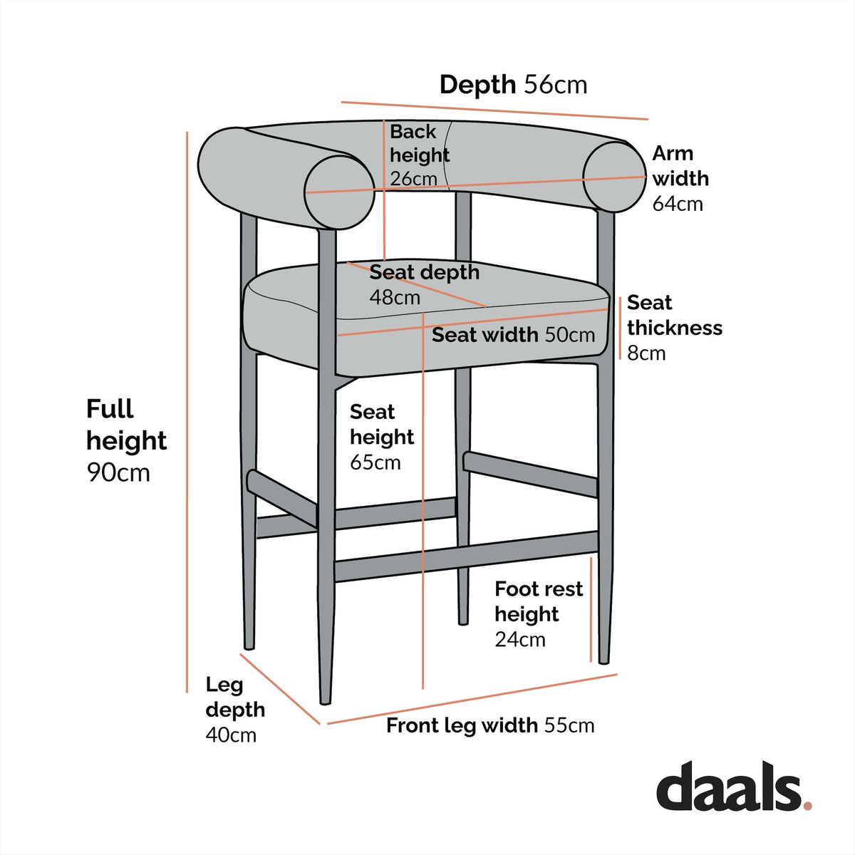 Fulbourn Rust Velvet Counter Stool with Black Legs — view 5