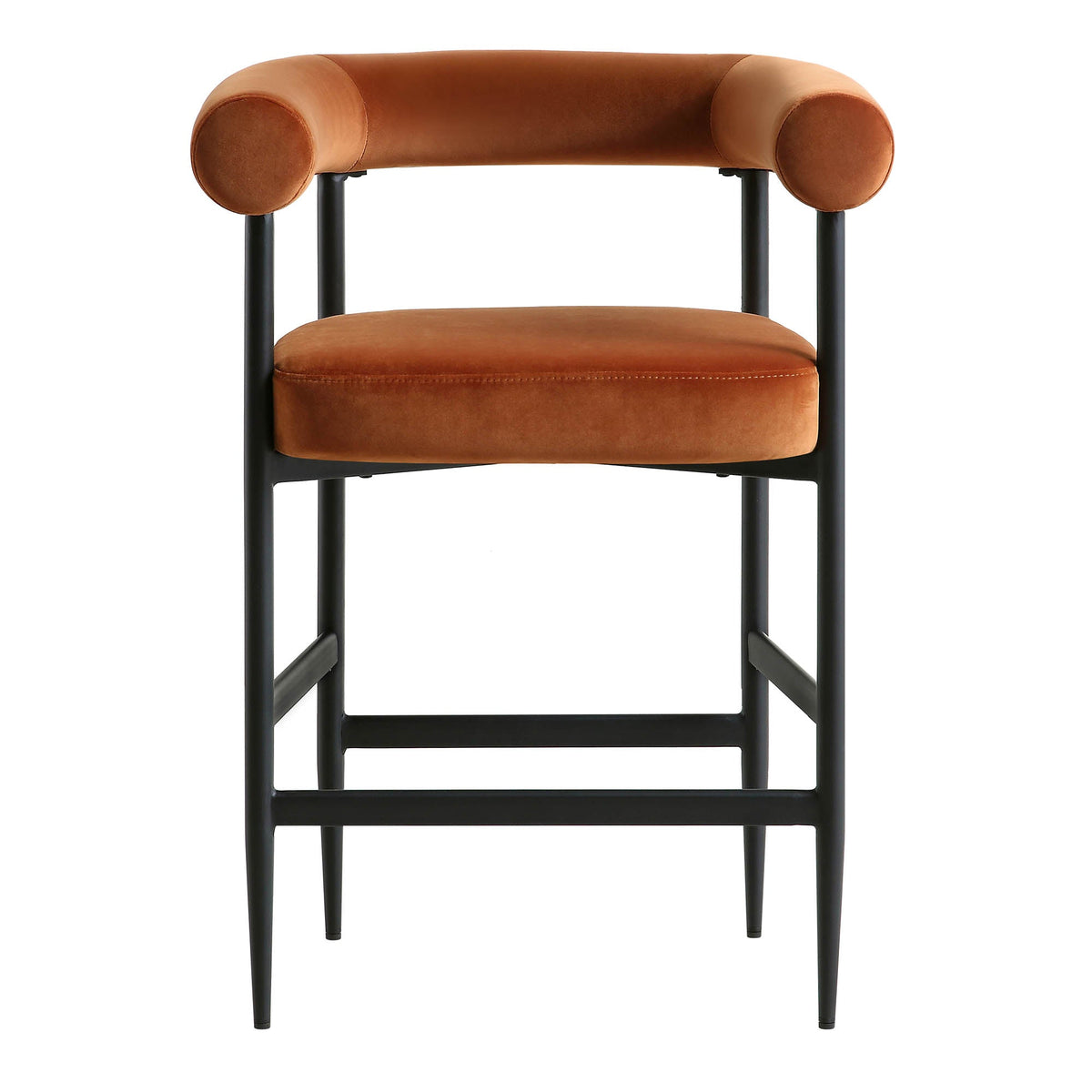 Fulbourn Rust Velvet Counter Stool with Black Legs — view 3