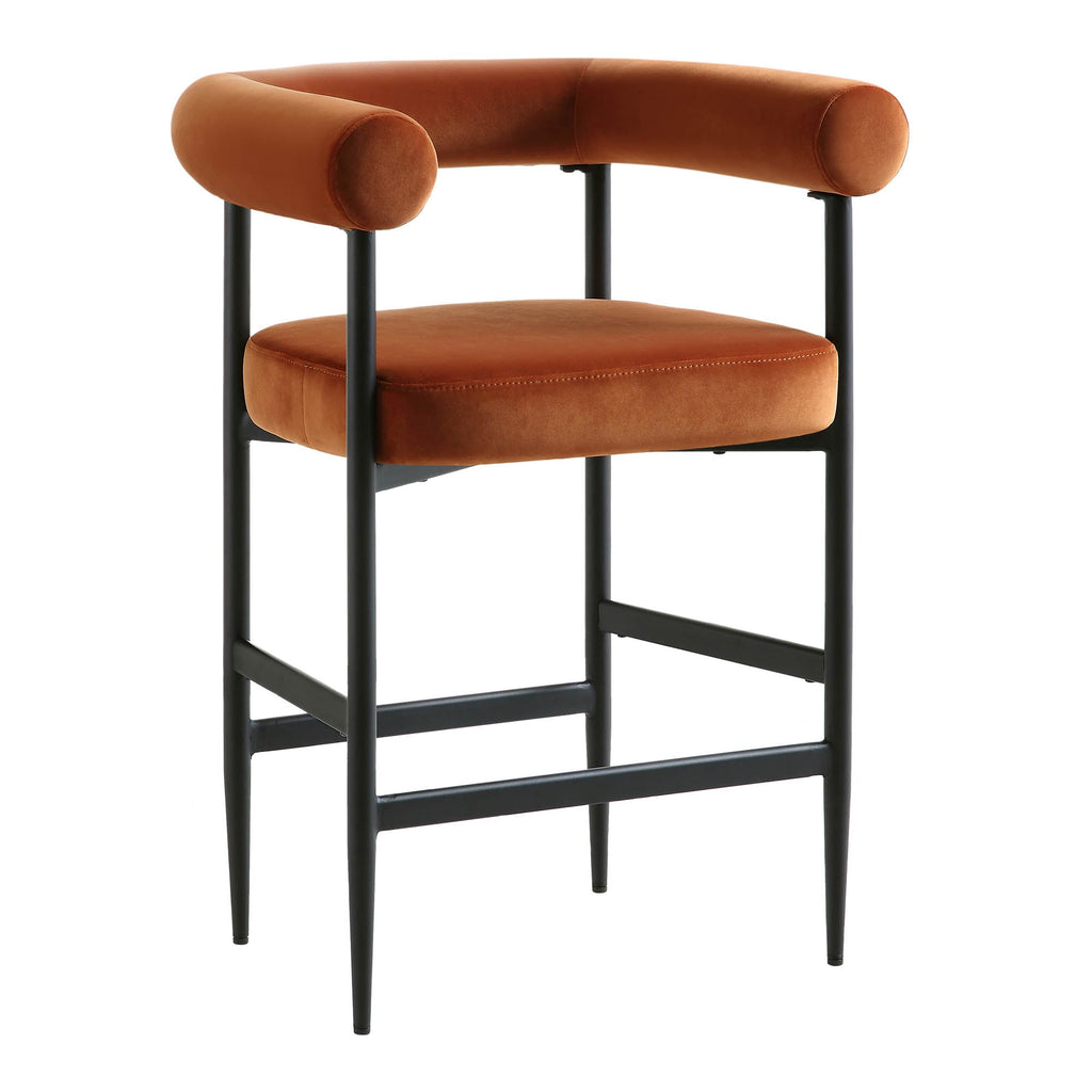 Fulbourn Rust Velvet Counter Stool with Black Legs — view 4