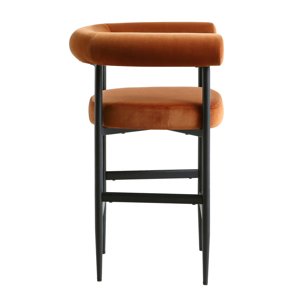 Fulbourn Rust Velvet Counter Stool with Black Legs — view 6