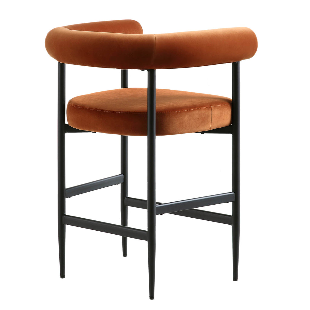 Fulbourn Rust Velvet Counter Stool with Black Legs — view 7